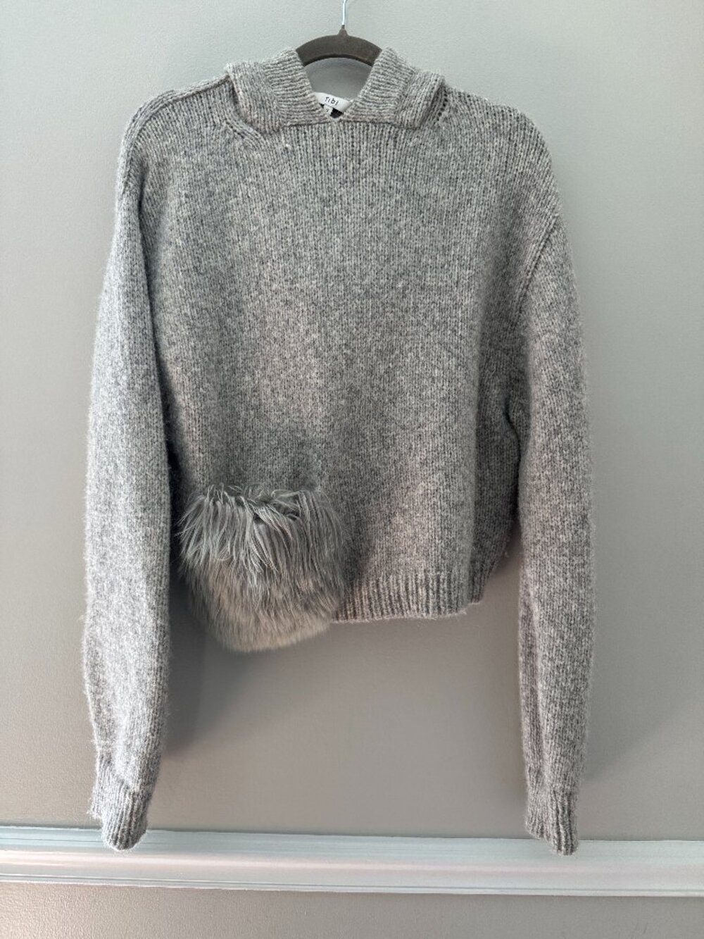 Tibi Wool Sweater with Faux Fur Patch Pocket Size S